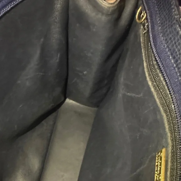 Authentic Vintage Christian Dior Leather Navy Blue Tote with Gold Accent